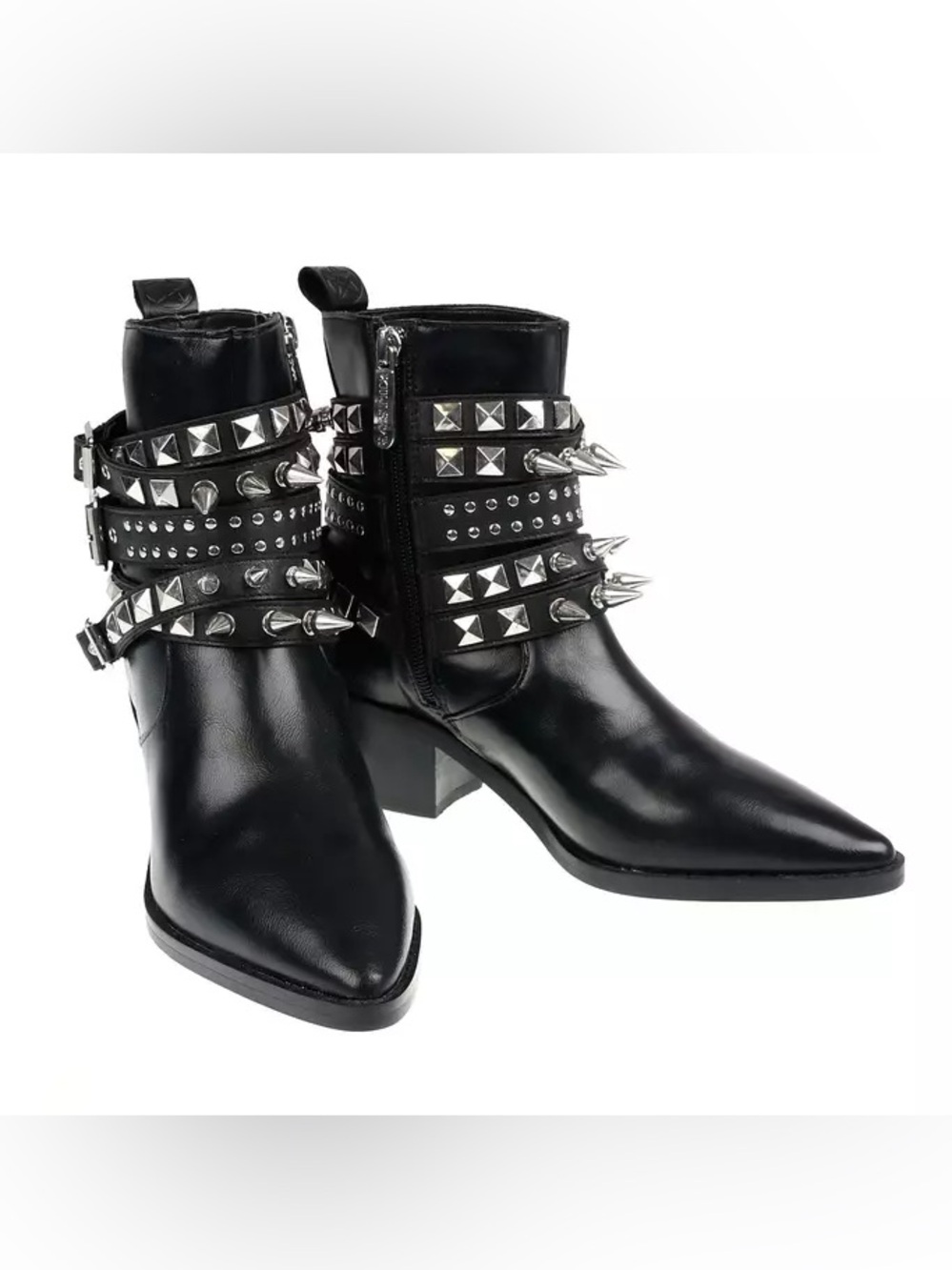 Killstar Calista Black Spike & Square-Stud Ankle Boots - 7